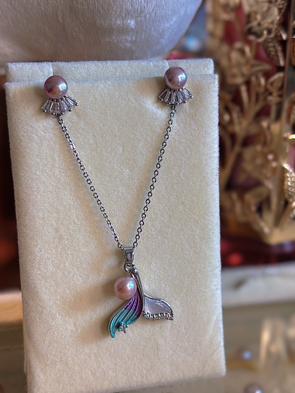 Mauve Freshwater Pearl & White Jade Mermaid Set